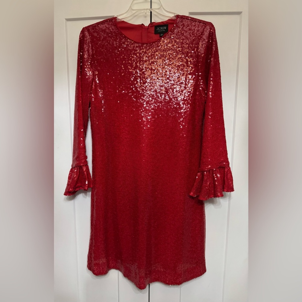 NWT J. Crew Red Sequin Scoop Neck Dress